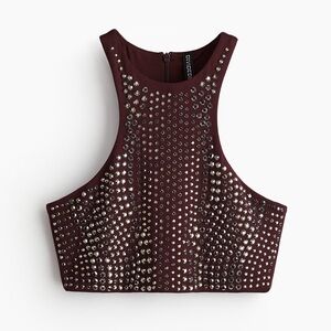 H&M Burgundy Studded Crop Top